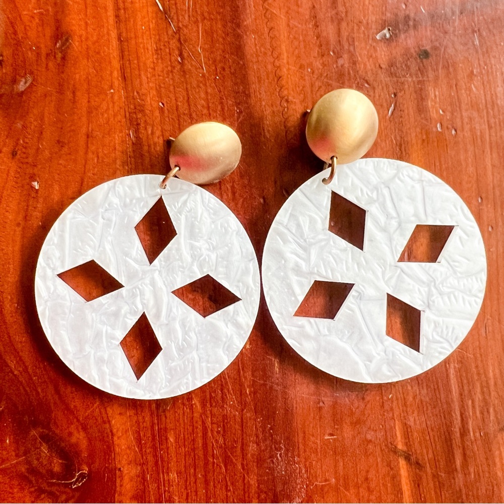 White and Gold Lisi Lerch Statement Earrings | Acrylic Earrings
